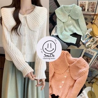 Áo Len Cardigan Đan Móc Khoác Cổ Sen Bản Lớn Tay Dài Phồng Thời Trang Thu Đông Phong Cách Hàn Quốc | Smide Clothing