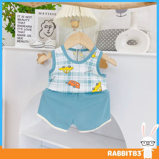 , Bộ quần áo ba lỗ, hoạ tiết caro chiếc xe và khủng long cho bé từ 4-15kg, UCHI83