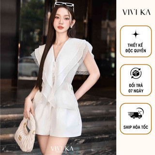 VIVIKA - Set áo tơ phối bèo + quần short taffta - VKSE00430