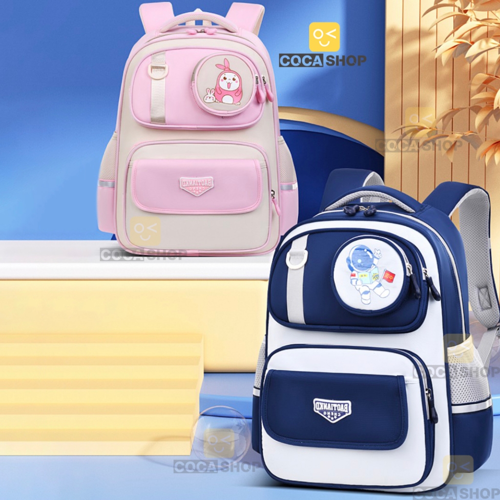 Balo học sinh tiểu học cho bé trai gái đi học cấp 1 màu dễ thương kèm bóp viết mini cute BF18-202