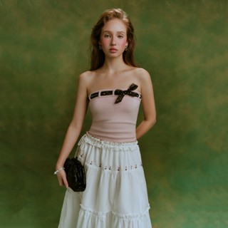 MAVEN - Áo ống thun hồng phối nơ đính kết Blush Pink Top