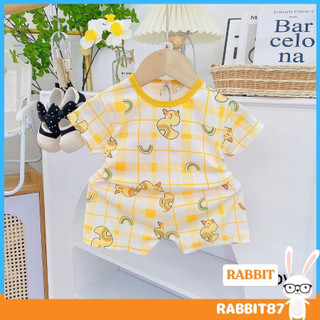 , Đồ bộ cộc tay chú vịt vàng doremon vải tăm cao cấp cho bé từ 5-15kg, UCHI87