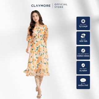 CLAYMORE_	Đầm hoa xòe tay dập ly_CFDXW206449
