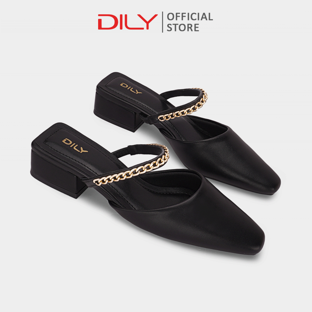 Guốc sục nữ DILY mũi vuông trendy, dép guốc quai xích tôn chân gót vuông cao 3cm DL0539