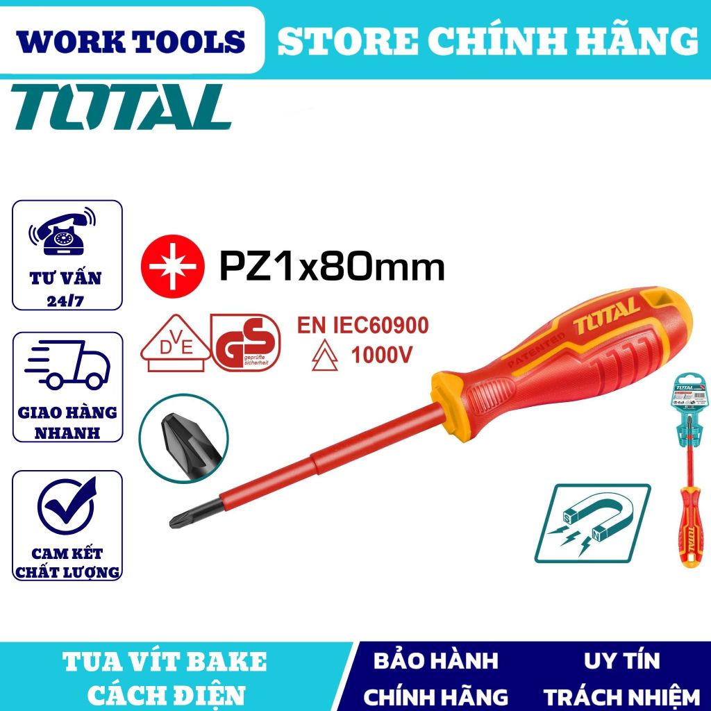ĐỒ NGHỀ TOTAL Tua vít bake cách điện THTISPZ180