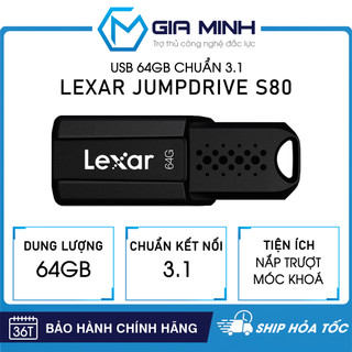 Usb 64gb lexar jumpdrive s80 - chuẩn kết nối 3.1 - thiết kế nắp trượt - hàng chính hãng - bảo hành 36 tháng
