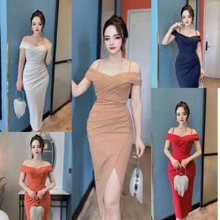 Đầm ôm body thiết kế hai dây bẹt vai cao cấp tangẹ hoa tai TN 6