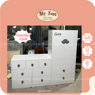Combo 2 tủ quần áo trẻ em, tủ đồ Decor cho bé yêu tay nắm gấu dễ thương shop mẹ San 140x165x40cm