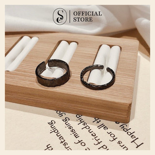 Nhẫn bạc SOFF CLUB S925 unisex bề mặt dập sần mạ thiếc đen cốt bạc không han gỉ, không phai màu, thiết kế độc đáo