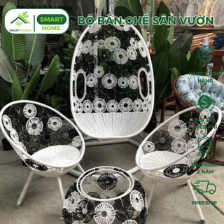 Bộ bàn ghế sân vườn xích đu + bàn ghế smarthomes mây nhựa cao cấp dùng sân vườn ban công sân thượng