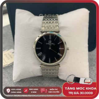 Đồng hồ nư, đồng hồ pin dây thép lưới Carnival 8365G mặt kính saphire chống xước, fullbox và bảo hành 3 năm