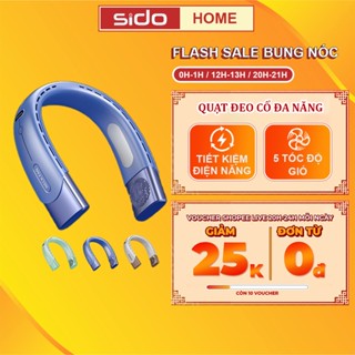 Quạt mini đeo cổ Sidohome SH13 sạc pin tích điện máy quạt 5 chế độ làm mát không tiếng ồn pin 4000mAh