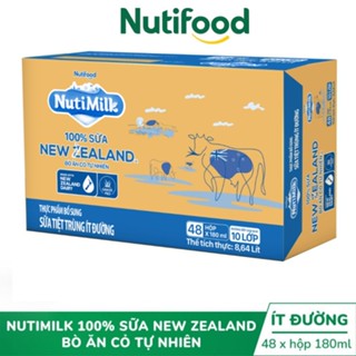 Thùng 48 Hộp 180mL NutiMilk 100% Sữa Tiệt Trùng New Zealand Có đường/ Ít đường- NUTIFOOD SHOP