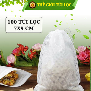 Túi lọc trà, cà phê, thảo dược kiểm định ATTP, vải không dệt, có dây rút-100 túi 7x9cm-THEGIOITUILOC