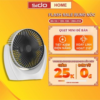 Quạt mini để bàn Sidohome SH10 xoay linh hoạt 210 độ máy quạt sạc điện 3 cấp độ gió tiết kiệm điện năng