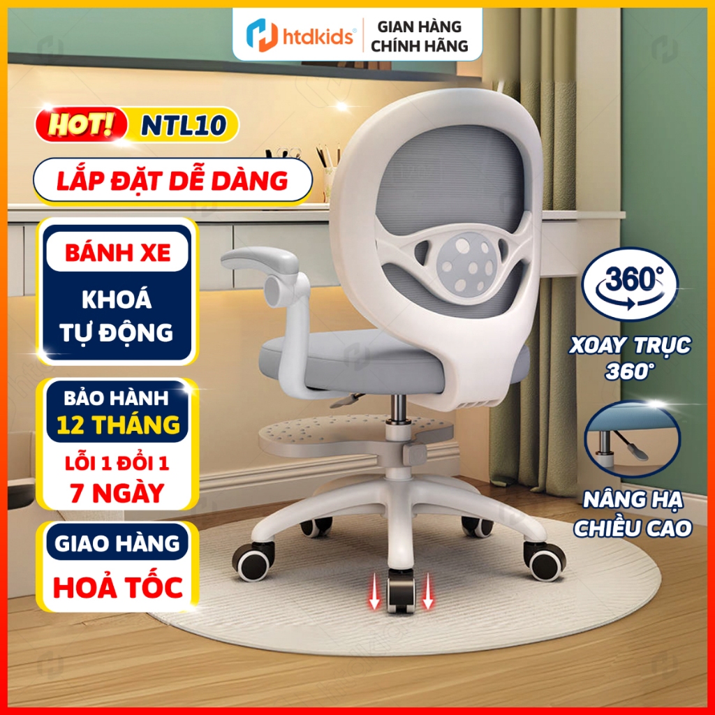 Ghế học sinh chống gù HTDkids NTL10 tăng giảm chiều cao, khóa bánh trọng lực giúp bé có tư thế ngồi 