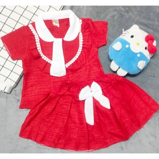 Set Áo Kèm Chân Váy Đũi Vân Bé (giao màu ngẫu nhiên) (14-18kg) (có quần lót trong)