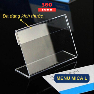 Bảng menu để bàn, menu mica chữ L trong suốt nhiều kích thước - Suka 360