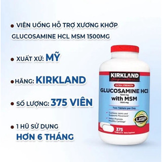 (combo 2 chai glucosamine Kirkland ) Viên uống glucosamine hcl 1500mg with msm 1500mg 375 viên