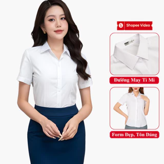 Áo Sơ Mi Nữ Trơn Form Cơ Bản Ngắn Tay Cổ Đứng cao cấp, Áo Nữ Trơn Ngắn Tay Phong Cách Công Sở