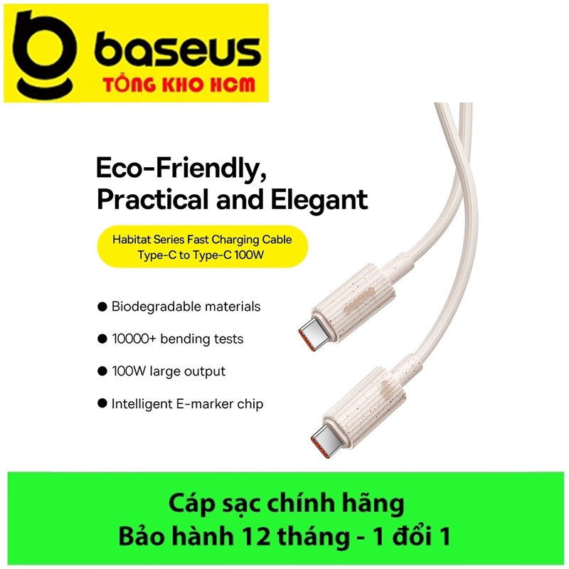 Cáp sạc nhanh Baseus Type C PD 100W, Baseus Habitat Series Fast Charging Cable Type-C to Type-C 100W