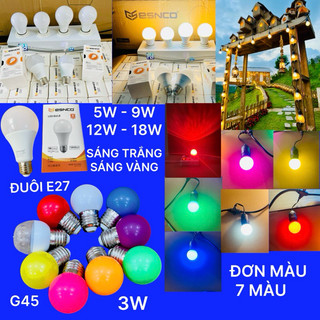 Bóng đèn led búp tròn - bóng màu công suất 3w - 5w - 9w - 12w -18w ánh sáng trắng - vàng