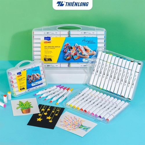 Bút sơn/ Bút lông màu Acrylic Markers 2 đầu ngòi Thiên Long Colokit 12/24/36 Màu sắc tươi sáng, Tran