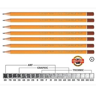 Hộp 12 cây bút chì tiệp koh-i-noor cao cấp, viết chì gỗ phác thảo độ chì 2,3,4,5,6b- chính hãng