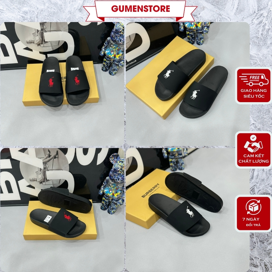 Dép Quai Ngang POLO Ráp Lau Rừn Đen Full - Dép Quai Ngang Nam Quai Nhựa Đen Nhám Logo Giữa Quai