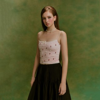 MAVEN - Áo hai dây hồng viền ren thêu hoa Mary Pink Top