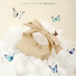 Túi Chow bag Hérisson màu kem + nơ kem bản xách tay (không gắn được dây đeo chéo)