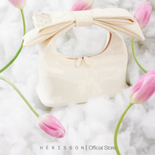 Túi nữ chow bag HÉRISSON màu trắng kèm nơ tháo rời