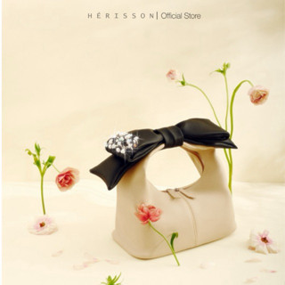 Túi Chow bag Hérisson màu kem + nơ đen bản xách tay(không có quai đeo chéo)