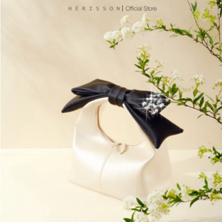 Túi nữ Chow bag màu KEM NHŨ + nơ đen đính đá