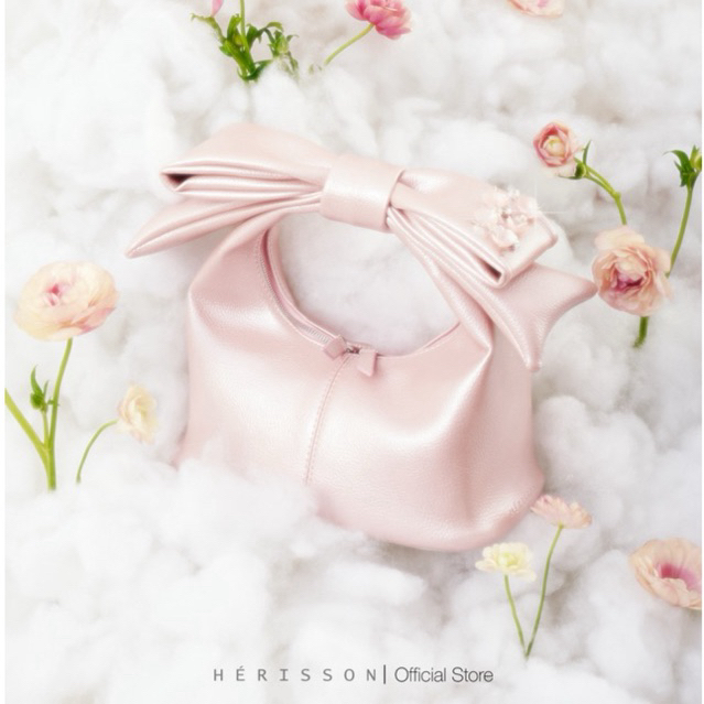 Túi nữ Chow bag Hérisson màu hồng nhũ  + nơ tháo rời