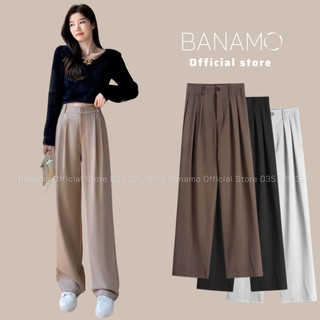 Quần ống rộng khóa trước lưng cao thời trang nữ Banamo Fashion 933
