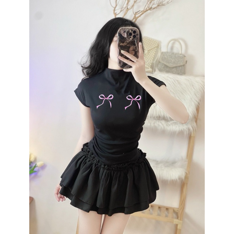 ÁO CROPTOP CỔ TRÒN DÂY RÚT