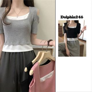Áo croptop tay dài áo kiểu nữ len đẹp hở vai thời trang Hàn Quốc E2-3