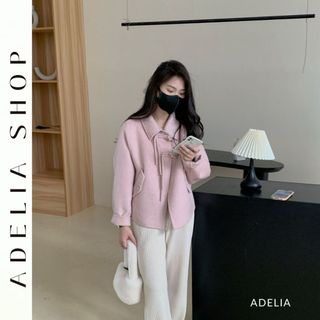 「adelia」áo dạ dáng ngắn, áo dạ ép lông cừu quảng châu dáng ngắn phối khuy sừng hàng đẹp loại 1 td328