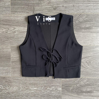 Áo croptop ghile đen thắt dây