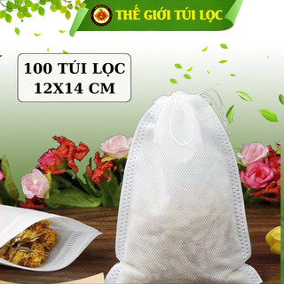 Túi lọc trà, cà phê, thảo dược chất liệu vải không dệt, có dây rút-100 túi 12x14cm-THEGIOITUILOC