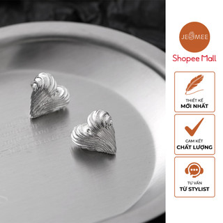 Khuyên tai bạc nữ hình trái tim Jesmee Eros chạm khắc gân sọc mềm mại-  E6873