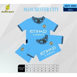 Bộ quần áo đá banh trẻ em clb mc manchester city xanh