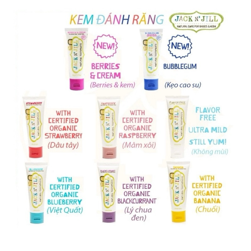 Kem đánh răng Jack N' Jill organic cho bé từ 6 tháng trở lên hữu cơ