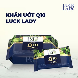 Khăn Ướt Luck Lady Tinh Chất Q10 Gói 10 Tờ Nhỏ Gọn, Hỗ Trợ Làm Sạch, Trẻ Hoá Làn Da
