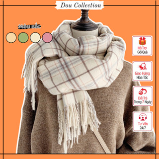 Khăn choàng cổ len unisex nam nữ, Khăn cashmere hoạ tiết sọc caro phong cách trẻ trung thời trang thu đông - Mã LN090