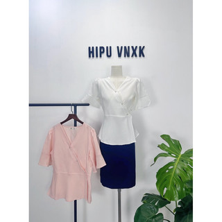 HIPU.VNXK - Áo mixxo tay ngắn phối nút ngọc dáng peplum.