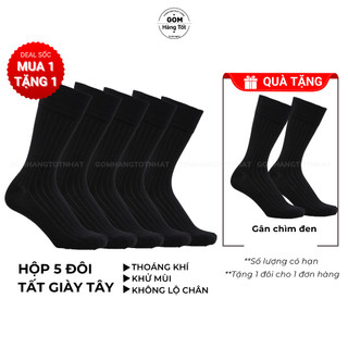  Hộp 5 đôi vớ cổ cao nam công sở mẫu gân chìm màu đen tất đi giày tây chất liệu cotton -GOM-TAYGANCHIM-DEN-CB5 