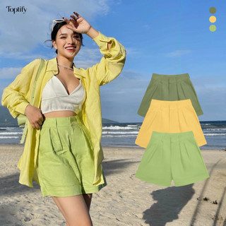 Quần linen short toptify nữ chất liệu linen mềm mại ống rộng gấp line norules shorts tqv02