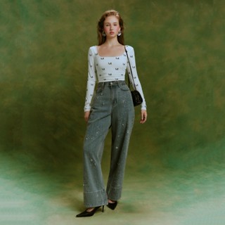 MAVEN - Quần jean lưng cao ống suông rộng đính kết hạt Sean Pants